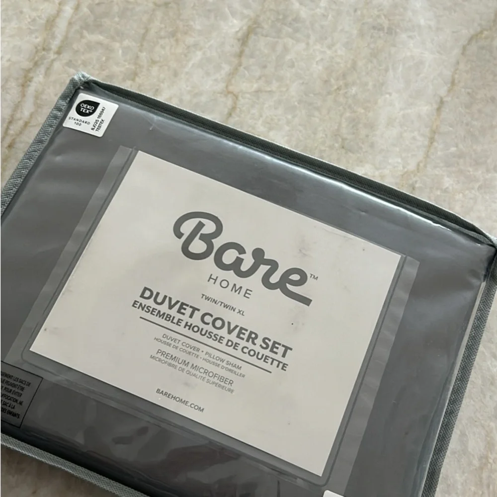 Bare Home Gray Duvet Cover Set NEW Twin/Twin XL